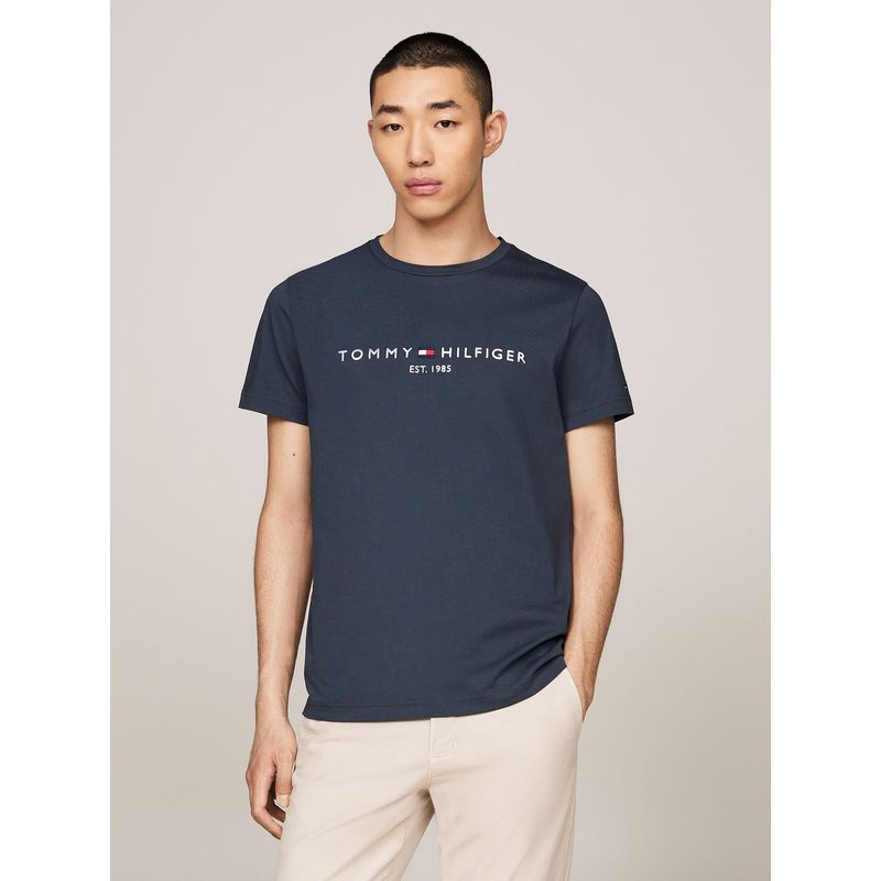 TOMMY HILFIGER - Polera Organic Cotton Con Logo Slim Fit Azul Tommy Hilfiger_.
