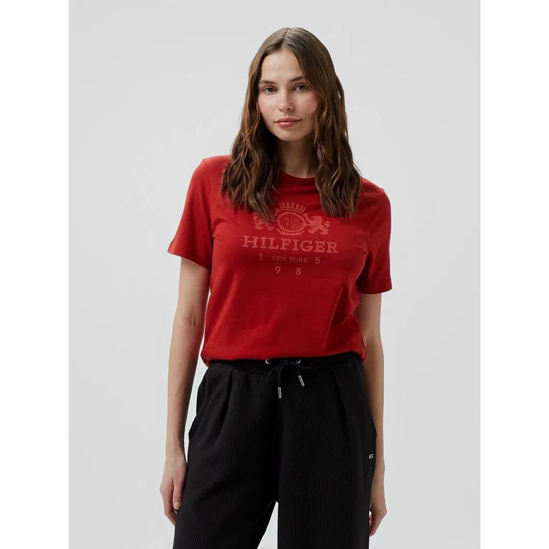 TOMMY HILFIGER - Polera Varsity Crest Logo Rojo Tommy Hilfiger