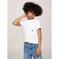 TOMMY HILFIGER - Polera Vertical Flag Con Logo Blanco
