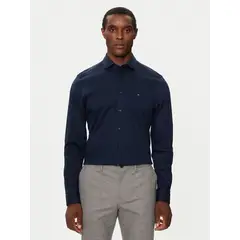 TOMMY HILFIGER - Camisa Knitted Solid Con Logo Slim Fit Azul