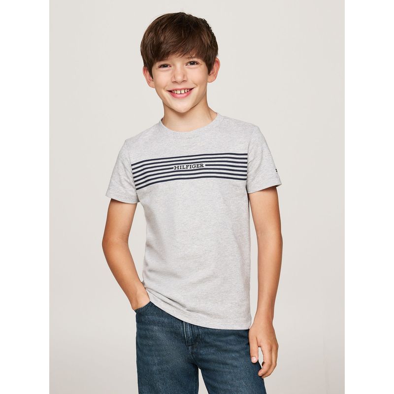 TOMMY HILFIGER - Polera Con Diseño De Rayas Monotype Print Gris Tommy Hilfiger
