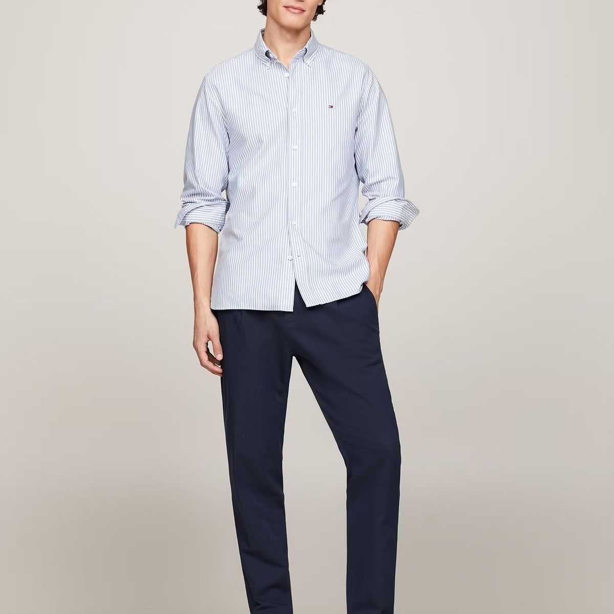 TOMMY HILFIGER - Camisa Heritage De Rayas Regular Fit Celeste Tommy Hilfiger