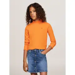 TOMMY HILFIGER - Polera Con Logo Y Cuello Mock Naranjo