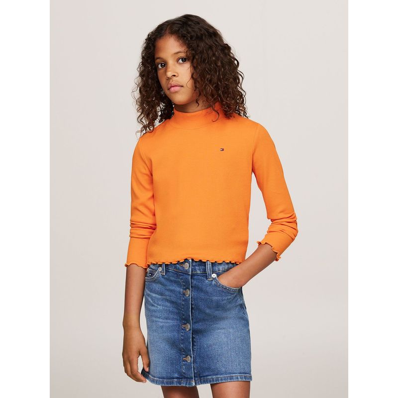 TOMMY HILFIGER - Polera Con Logo Y Cuello Mock Naranjo Tommy Hilfiger