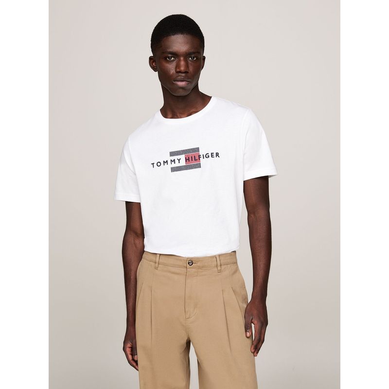 TOMMY HILFIGER - Polera Con Logo Flag Bordado Blanco Tommy Hilfiger