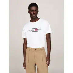 TOMMY HILFIGER - Polera Con Logo Flag Bordado Blanco