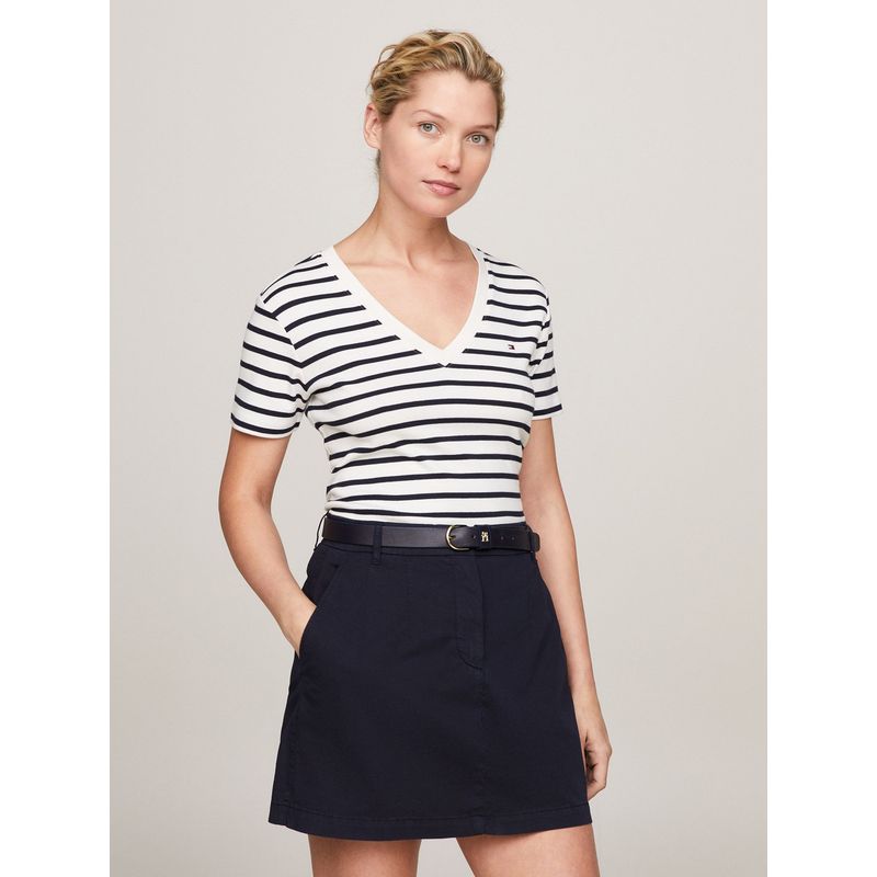 TOMMY HILFIGER - Polera A Rayas V-Neck Slim Fit Azul Tommy Hilfiger
