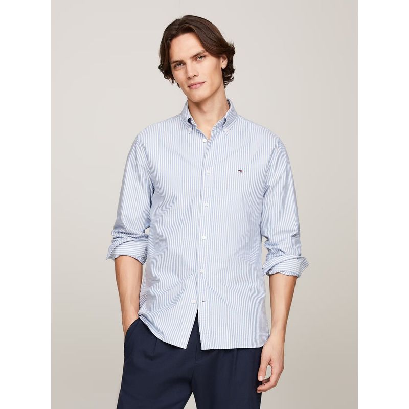 TOMMY HILFIGER - Camisa Heritage De Rayas Regular Fit Celeste Tommy Hilfiger