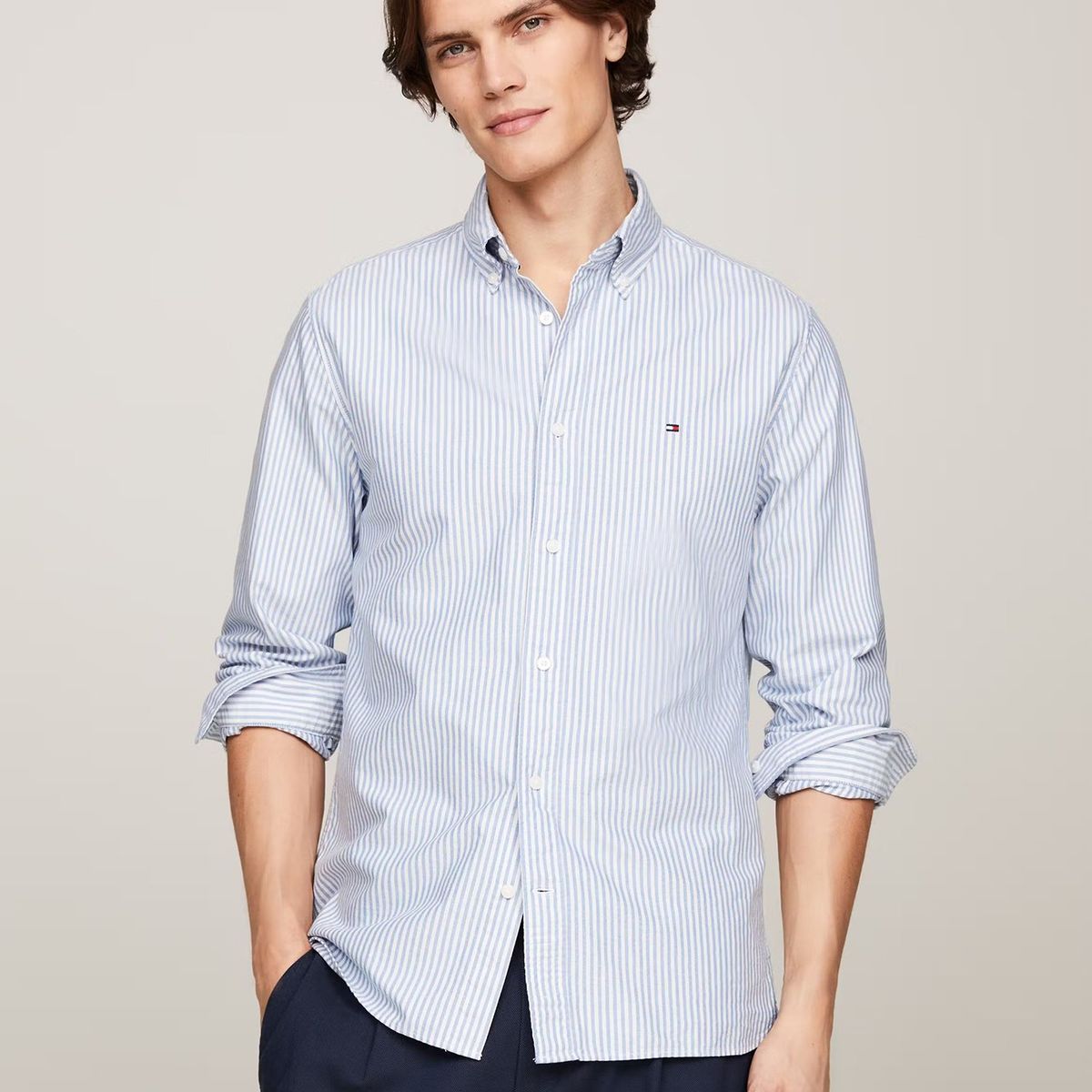 TOMMY HILFIGER - Camisa Heritage De Rayas Regular Fit Celeste Tommy Hilfiger