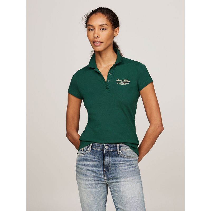TOMMY HILFIGER - Polo Logo Script Slim Fit Verde Tommy Hilfiger_.