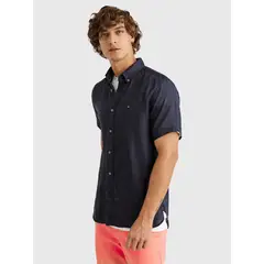 TOMMY HILFIGER - Camisa Premium De Lino Regular Fit Azul