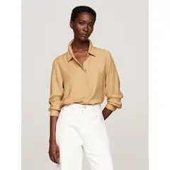 TOMMY HILFIGER - Camisa De Corte Amplio Con Logo Metálico Beige
