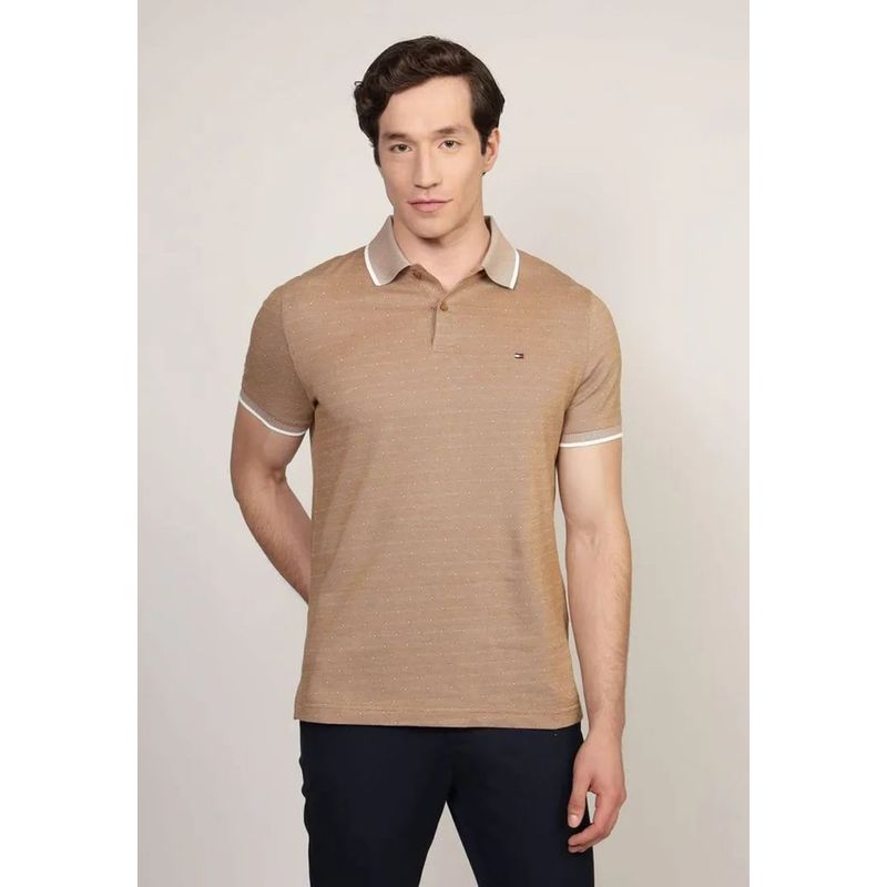 TOMMY HILFIGER - Polo Interlock Micropatern Regular Fit Café Tommy Hilfiger