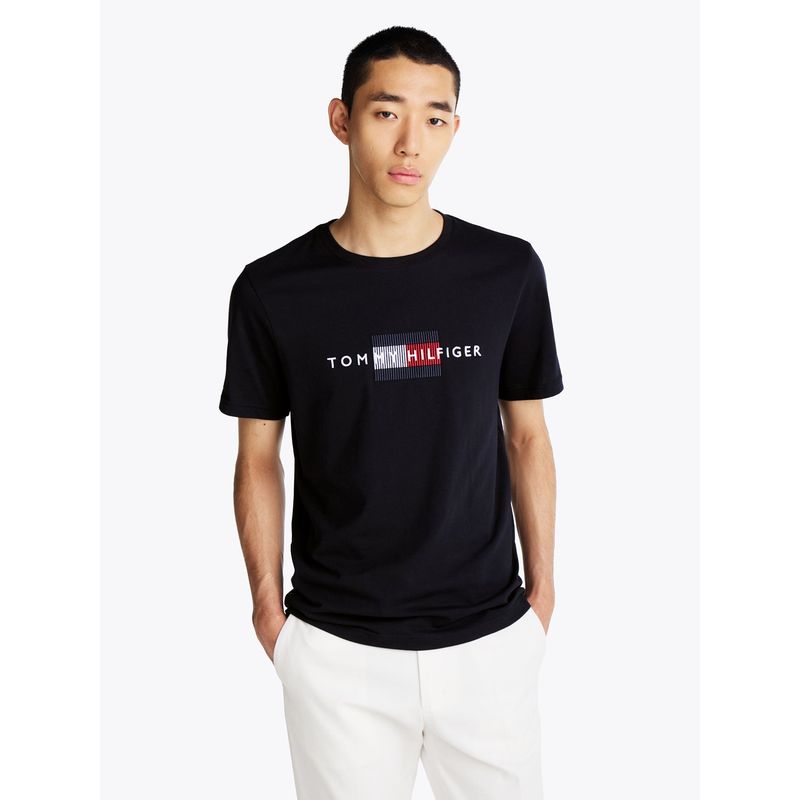 TOMMY HILFIGER - Polera Con Logo Flag Bordado Azul Tommy Hilfiger