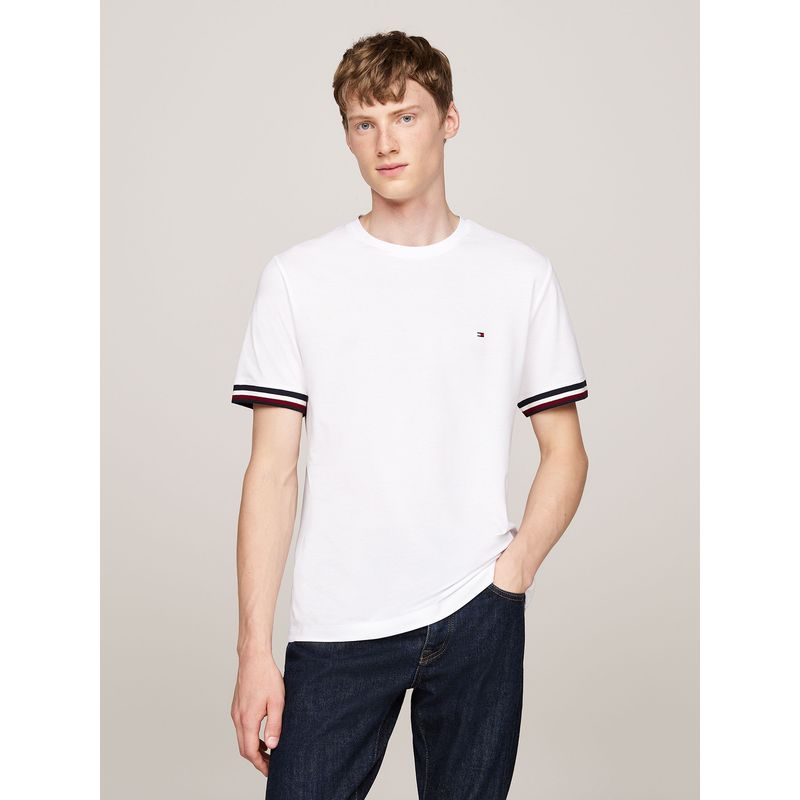 TOMMY HILFIGER - Polera Global Stripe De Piqué Blanco Tommy Hilfiger