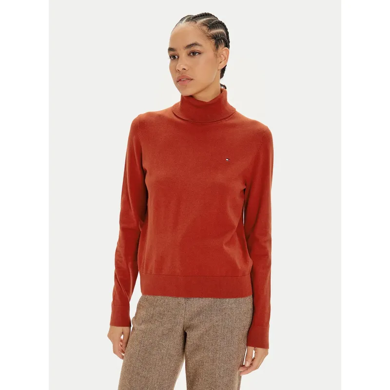 TOMMY HILFIGER - Sweater De Cuello Alto Con Logo Rojo Tommy Hilfiger