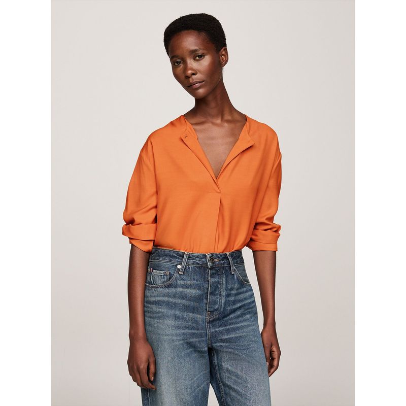 TOMMY HILFIGER - Blusa Amplia Con Botón En Relieve Naranjo Tommy Hilfiger