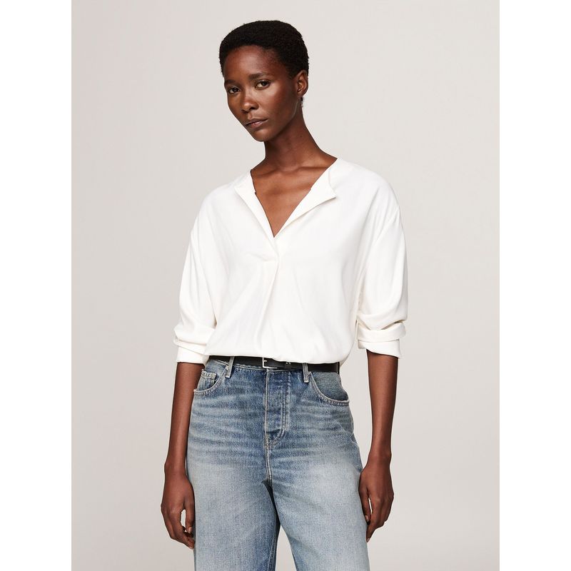 TOMMY HILFIGER - Blusa Amplia Con Botón En Relieve Blanco Tommy Hilfiger