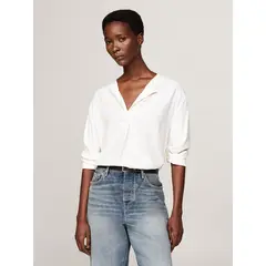 TOMMY HILFIGER - Blusa Amplia Con Botón En Relieve Blanco