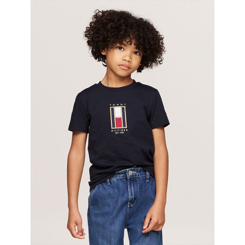 TOMMY HILFIGER - Polera Con Logo De Bandera Bordado Azul Tommy Hilfiger