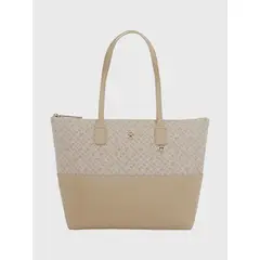 TOMMY HILFIGER - Tote Jacquard Con Monogram Beige
