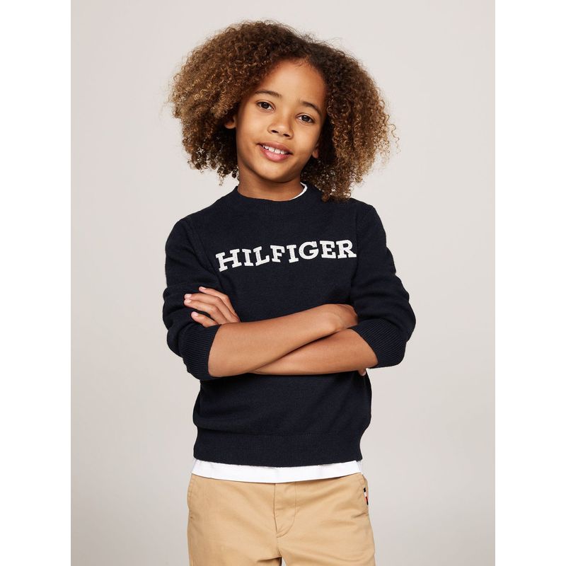 TOMMY HILFIGER - Sweater Con Logo Monotype Azul Tommy Hilfiger