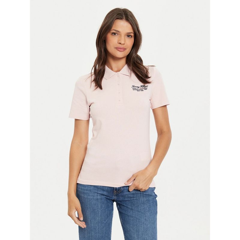 TOMMY HILFIGER - Polo Logo Script Slim Fit Rosado Tommy Hilfiger