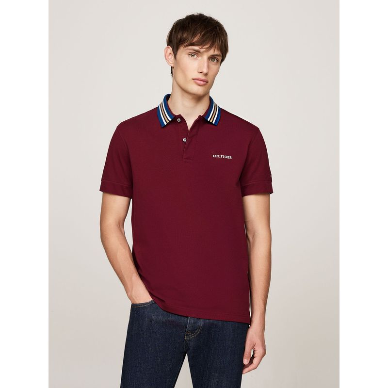 TOMMY HILFIGER - Polo Con Cuello A Contraste Regular Fit Burdeo Tommy Hilfiger