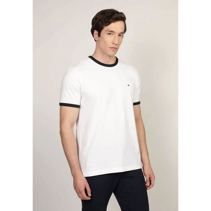 TOMMY HILFIGER - Polera De Algodón Logo Colour Block Blanco Tommy Hilfiger