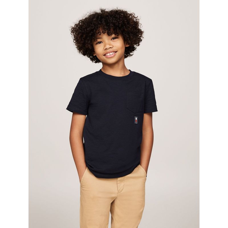 TOMMY HILFIGER - Polera Vertical Flag Con Logo Azul Tommy Hilfiger