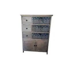 GENERICO - MUEBLE MADERA CAFE CON CANASTOS RATAN Y CAJONES