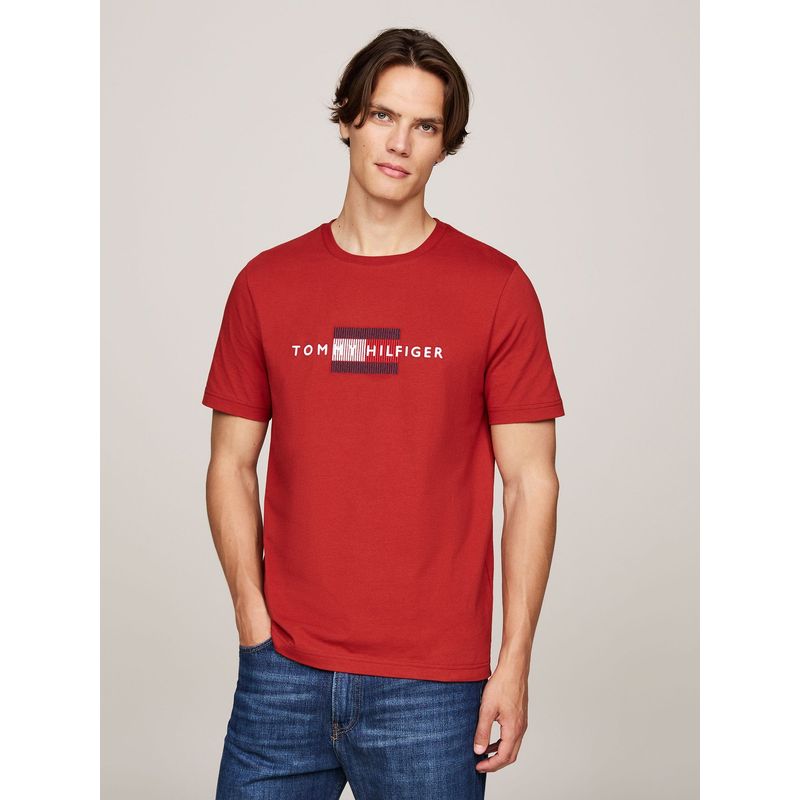 TOMMY HILFIGER - Polera Con Logo Flag Bordado Rojo Tommy Hilfiger