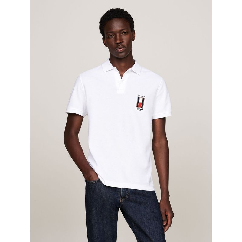TOMMY HILFIGER - Polo De Corte Regular Con Logo Vertical Blanco Tommy Hilfiger