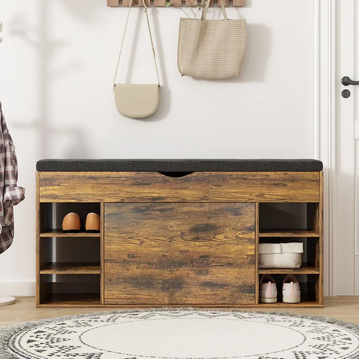 IDEEHOUSE - Zapatero de Madera Multifuncional con Asiento Acolchado