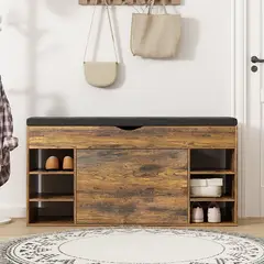 GENERICO - Zapatero de Madera Multifuncional con Asiento Acolchado