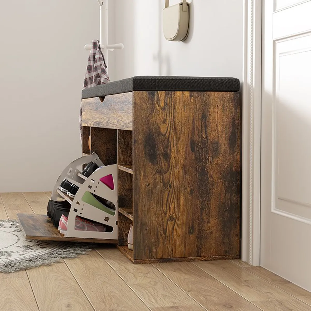 IDEEHOUSE - Zapatero de Madera Multifuncional con Asiento Acolchado