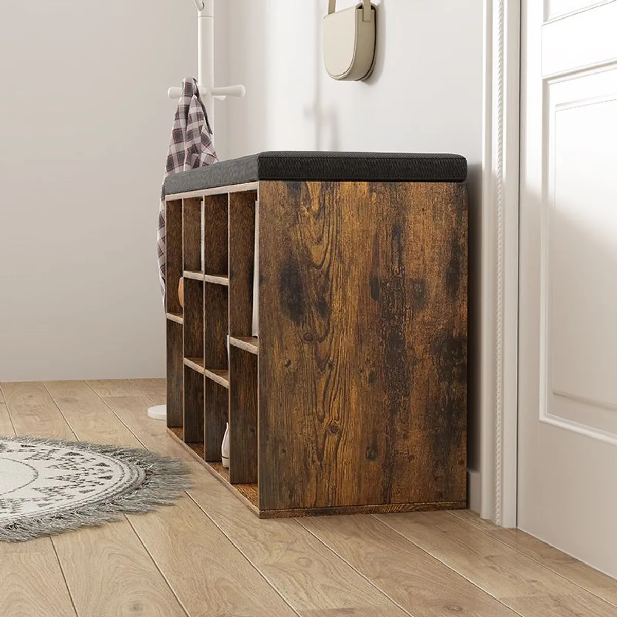 IDEEHOUSE - Zapatero de Madera Multifuncional con Asiento Acolchado