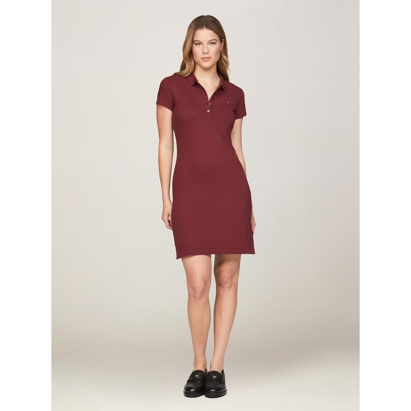 TOMMY HILFIGER - Vestido Polo Slim Fit Burdeo Tommy Hilfiger