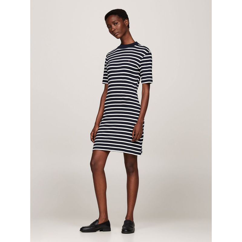 TOMMY HILFIGER - Vestido Con Diseño De Rayas Azul Tommy Hilfiger.-