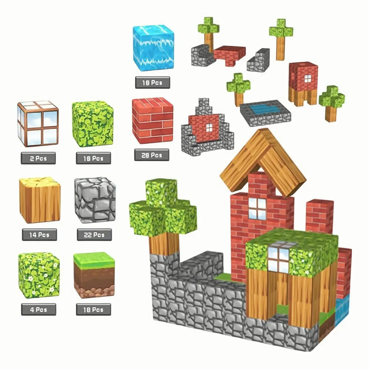 MUNDO MAGIA - Juguete Magnético De Mine-craft 100 Unidades De Bloques