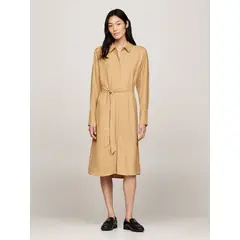TOMMY HILFIGER - Vestido Midi Con Cinturón Beige