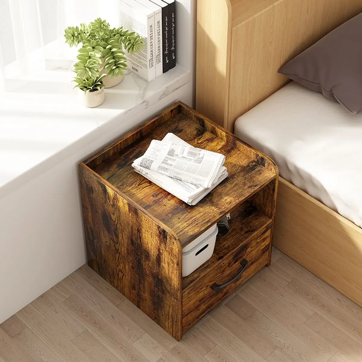 IDEEHOUSE - Mesa Auxiliar Velador Madera 47x40x40cm