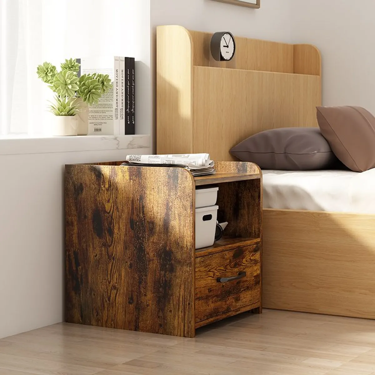 IDEEHOUSE - Mesa Auxiliar Velador Madera 47x40x40cm