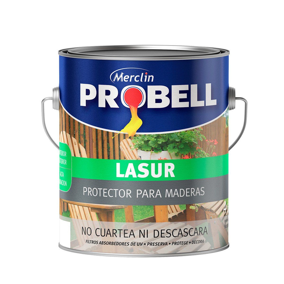 GENERICO - Pintura Protectora maderas Cedro Brillante PROBELL LASUR 4 Lts.