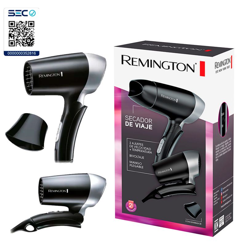 REMINGTON - Secador de Cabello compacto Viajero Voltaje 110 a 220v Certificado SEC