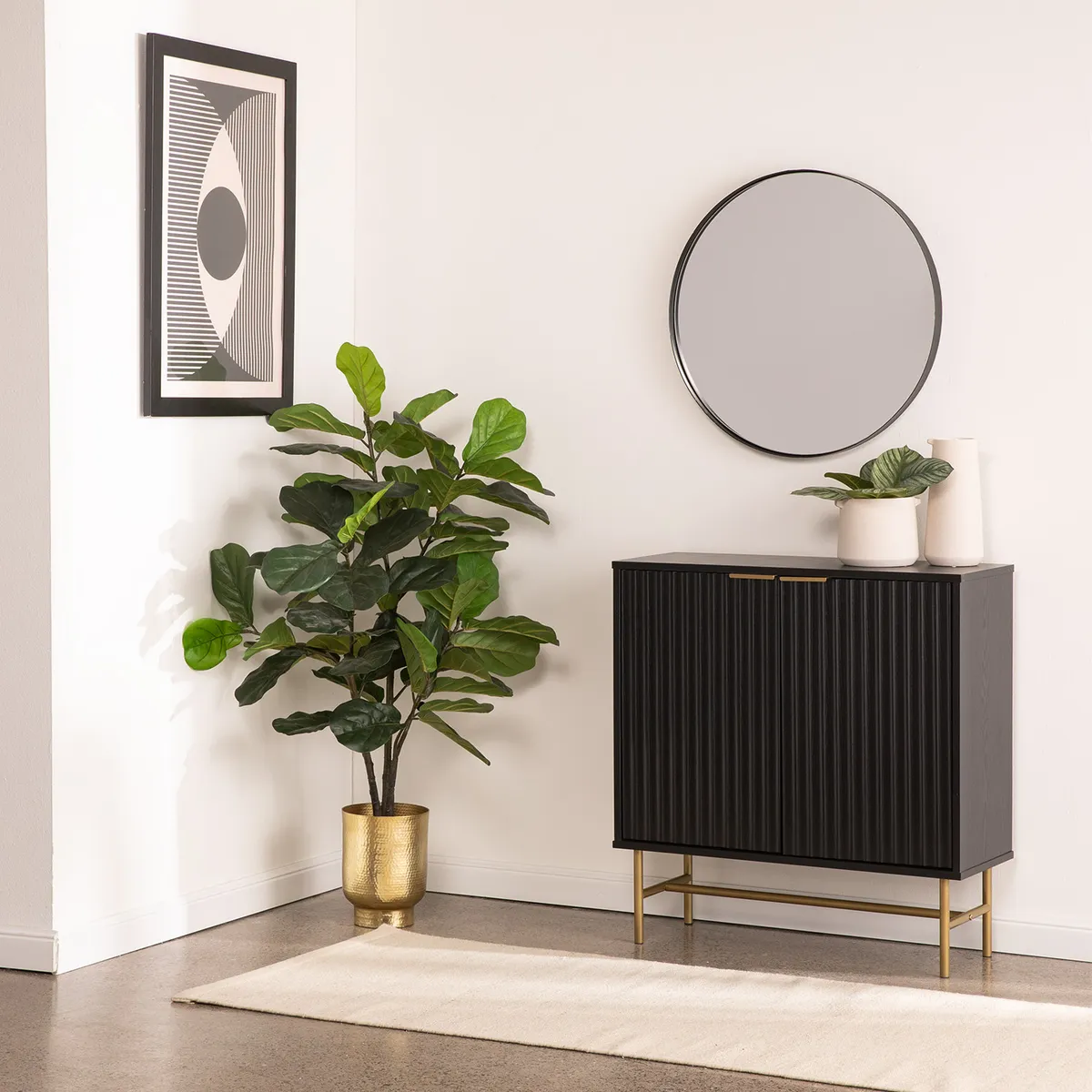 RELAN - Bar Buffet Negro con Dorado Top Living Bronx Vajillero