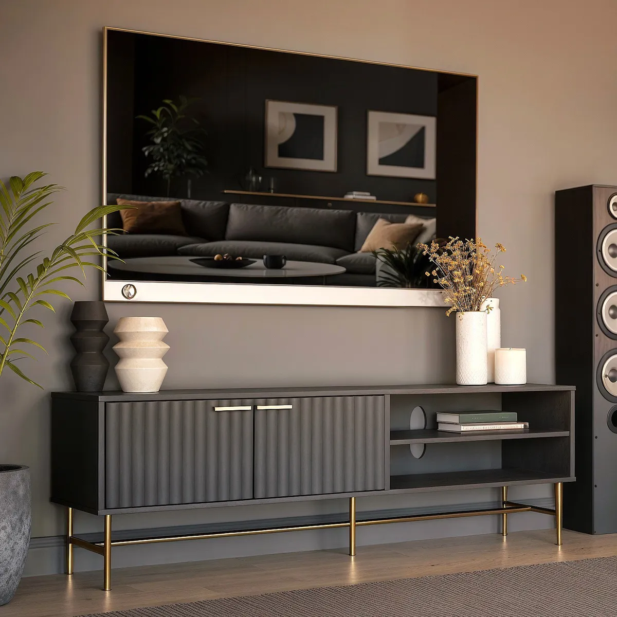 RELAN - Rack de Tv Acanalado Top Living Queens con Puertas Estante