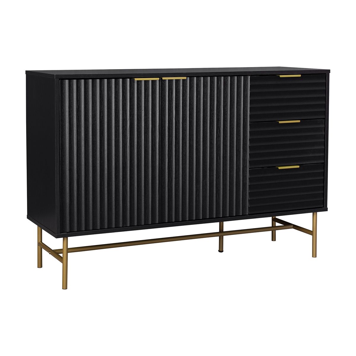 RELAN - Aparador Buffet Negro Dorado Top Living Brooklyn Vajillero