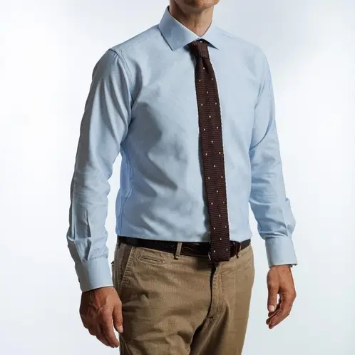 VANDINE - Camisa Etiqueta Roja Celeste Texturada Mico Puntos I25-10 - Azul