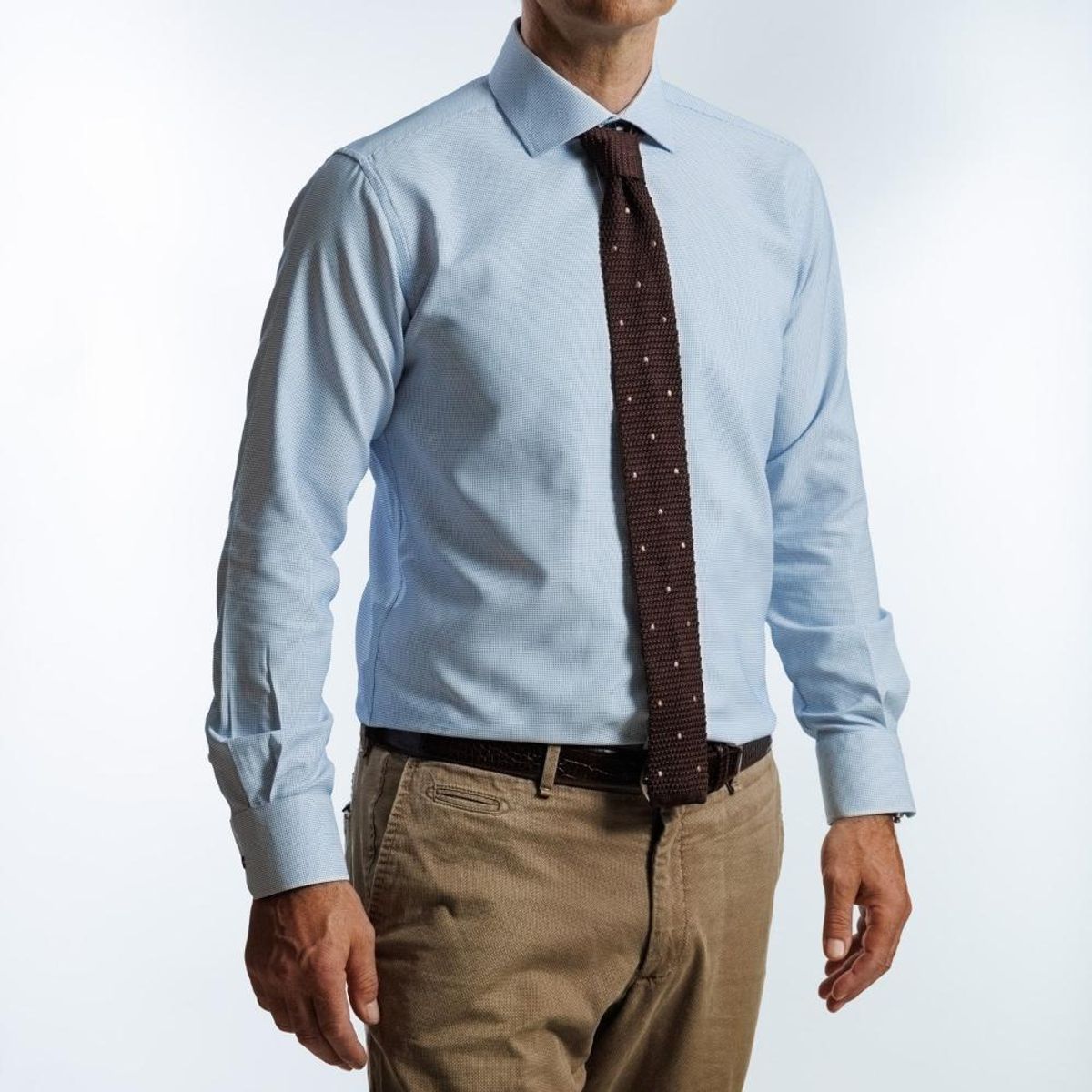 VANDINE - Camisa  Etiqueta Roja Celeste Texturada Mico Puntos I25-10 - Azul